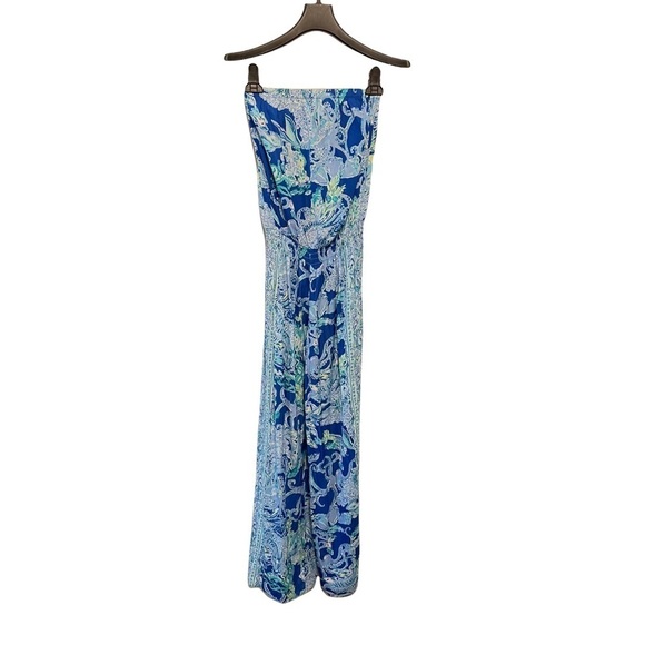 Lilly Pulitzer Pim Blue Current Sea Sirens Engineered Jum Strapless Jumpsuit - Picture 4 of 8